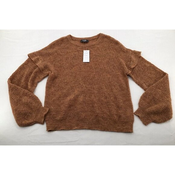 Belle By Belldini Womens Size Large Ruffle Long Sleeve Knit Sweater Nutmeg - Picture 1 of 6